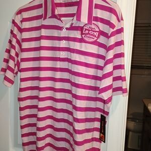 Le Coq Sportif Pink and Light Pink Striped Polo